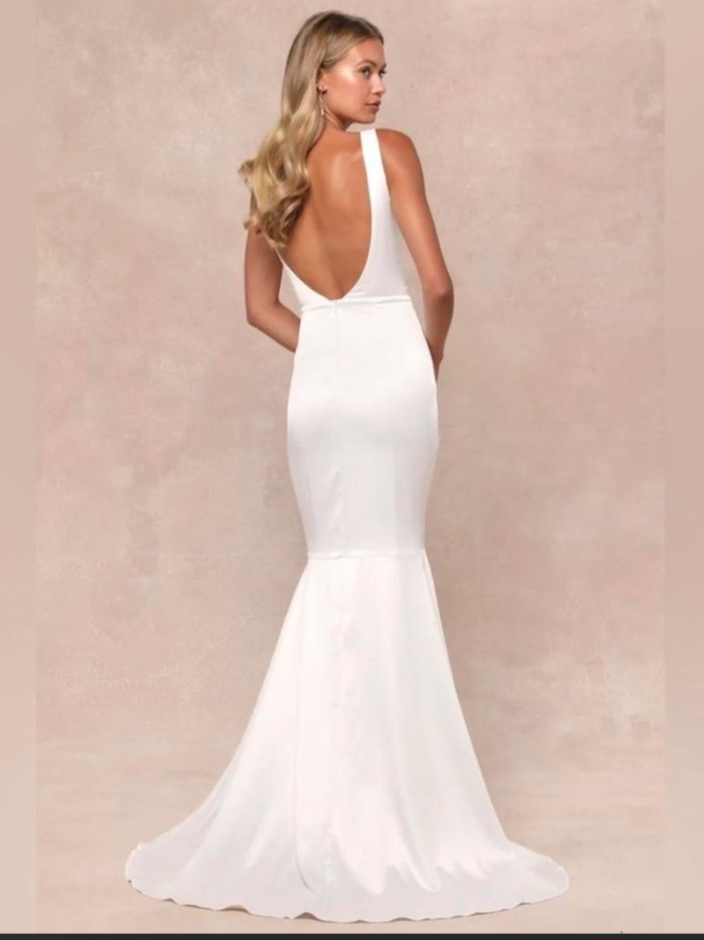 Lulus Luxe Loveliness White Satin Backless Mermaid Maxi Dress
